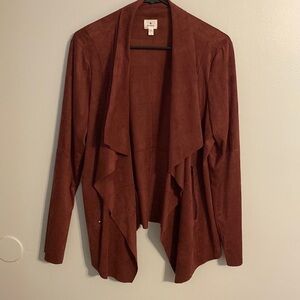 Dressbarn Womans Burgundy Short Jacket Faux Suede Super Soft Zip Pockets Large